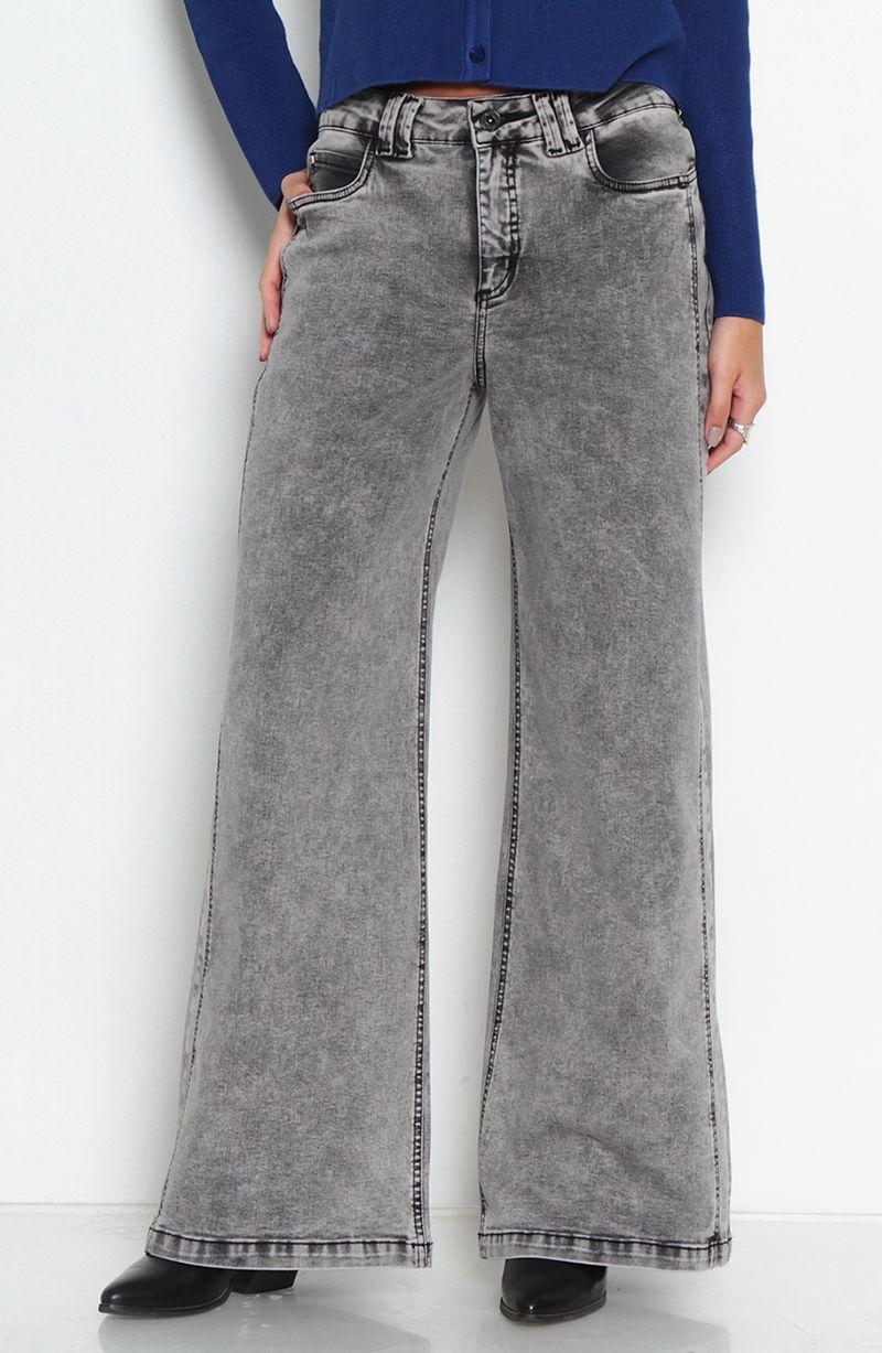 Jeans Wide Tiro Medio Pretina Basica   1 Boton-0