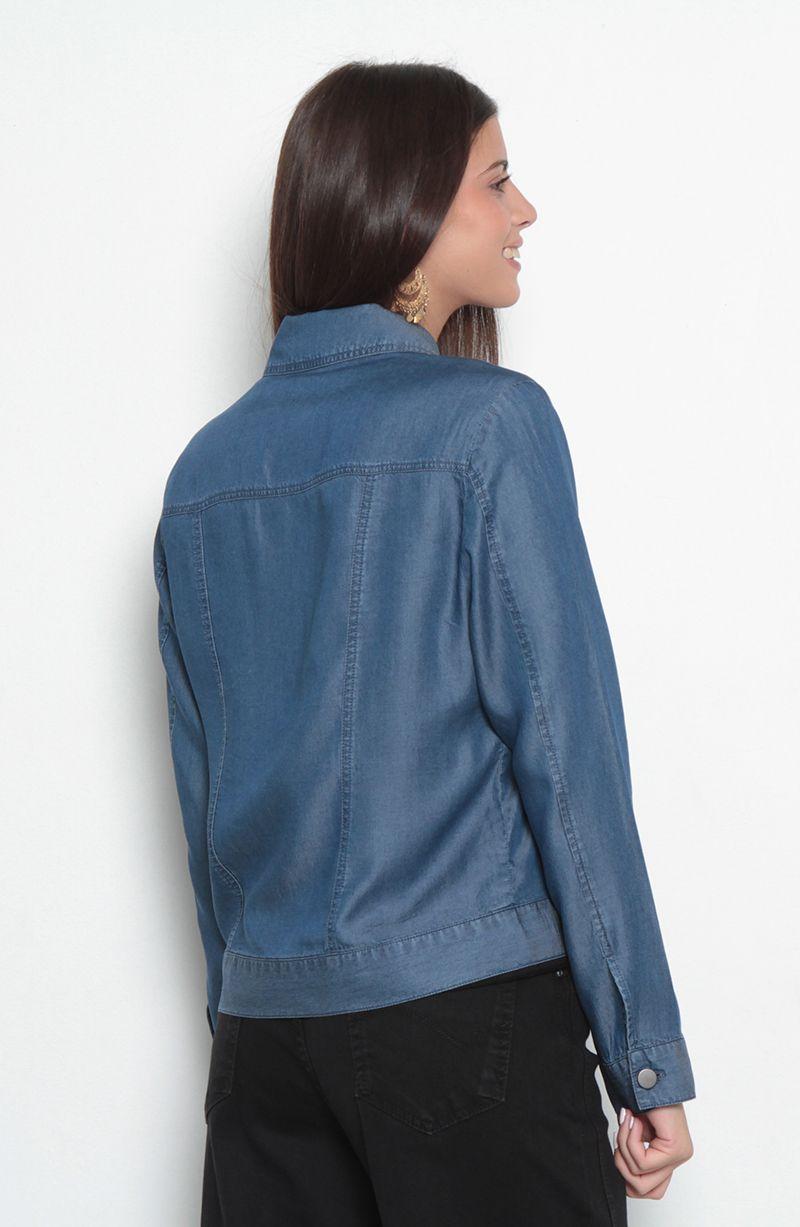 Chaqueta Manga Larga Tencel Abotonada En Delantero Y Bolsillos-4