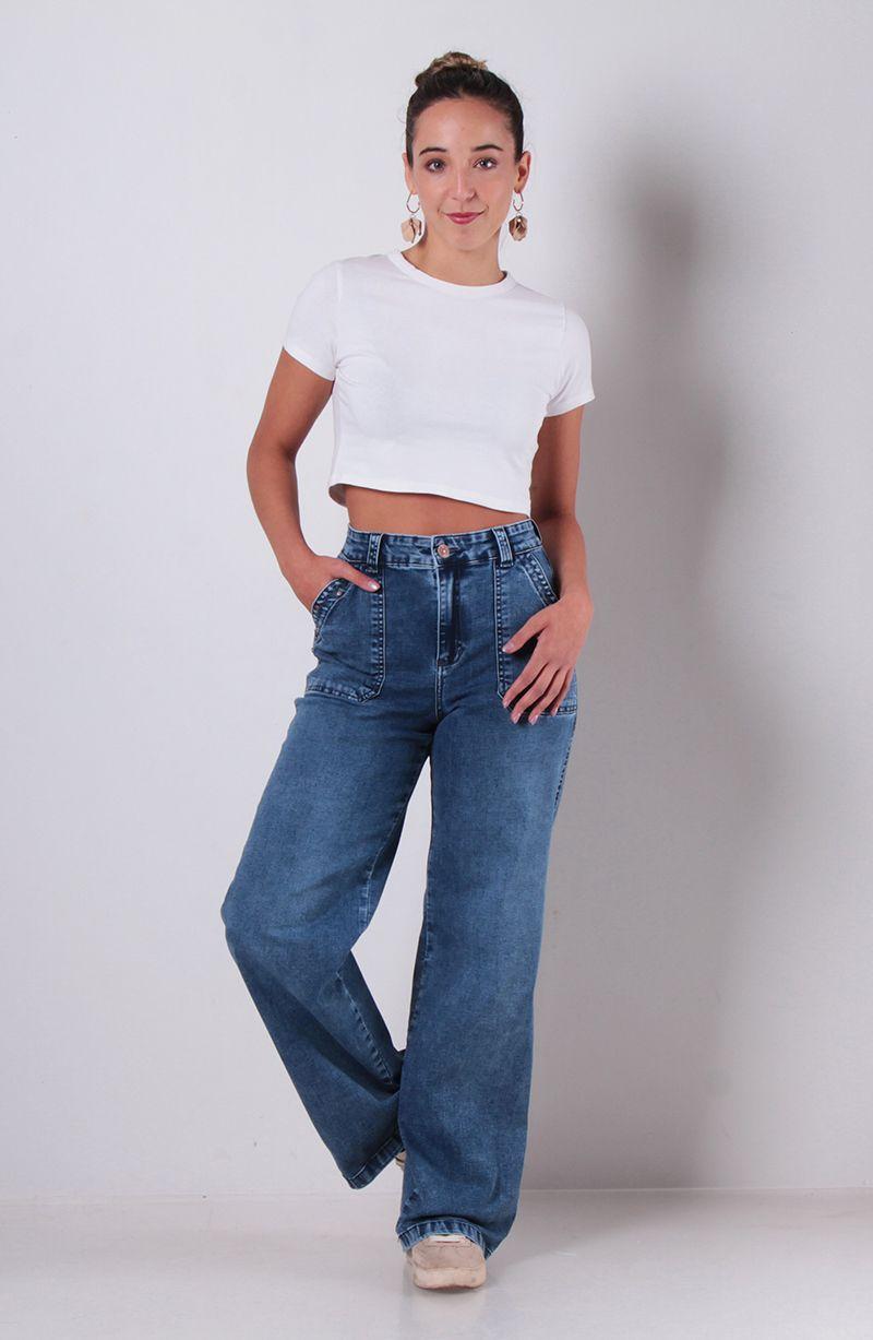 Jeans Cargo  Recto Tiro Alto  Pretina Un Boton-7
