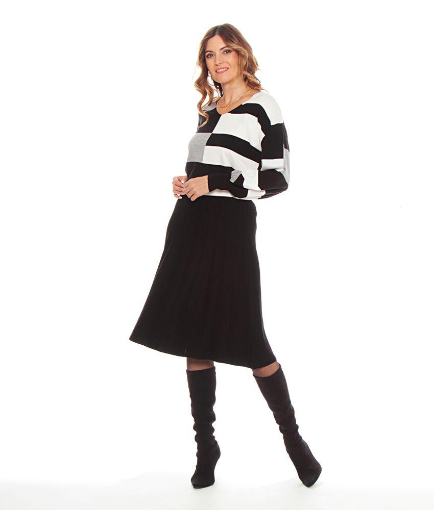 Falda Tejida Evase Hasta Rodilla-5