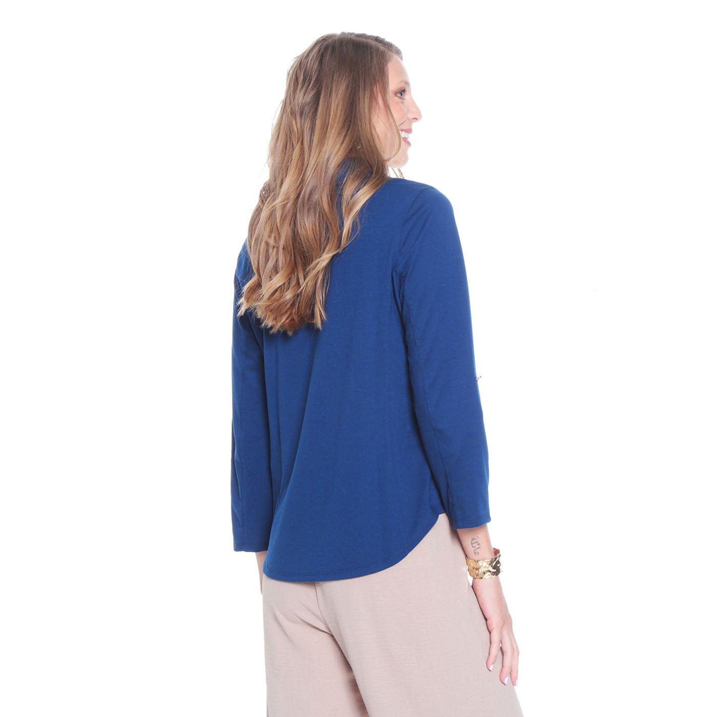 Blusa Manga Larga Solida Con Bolsillos Y Tapeta En El Delantero-5
