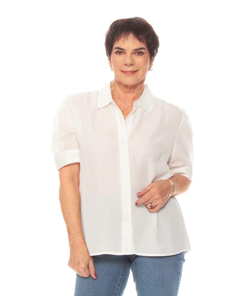 Blusa Manga 3/4 Globo Anotonada Solida Cuello Camisero-0