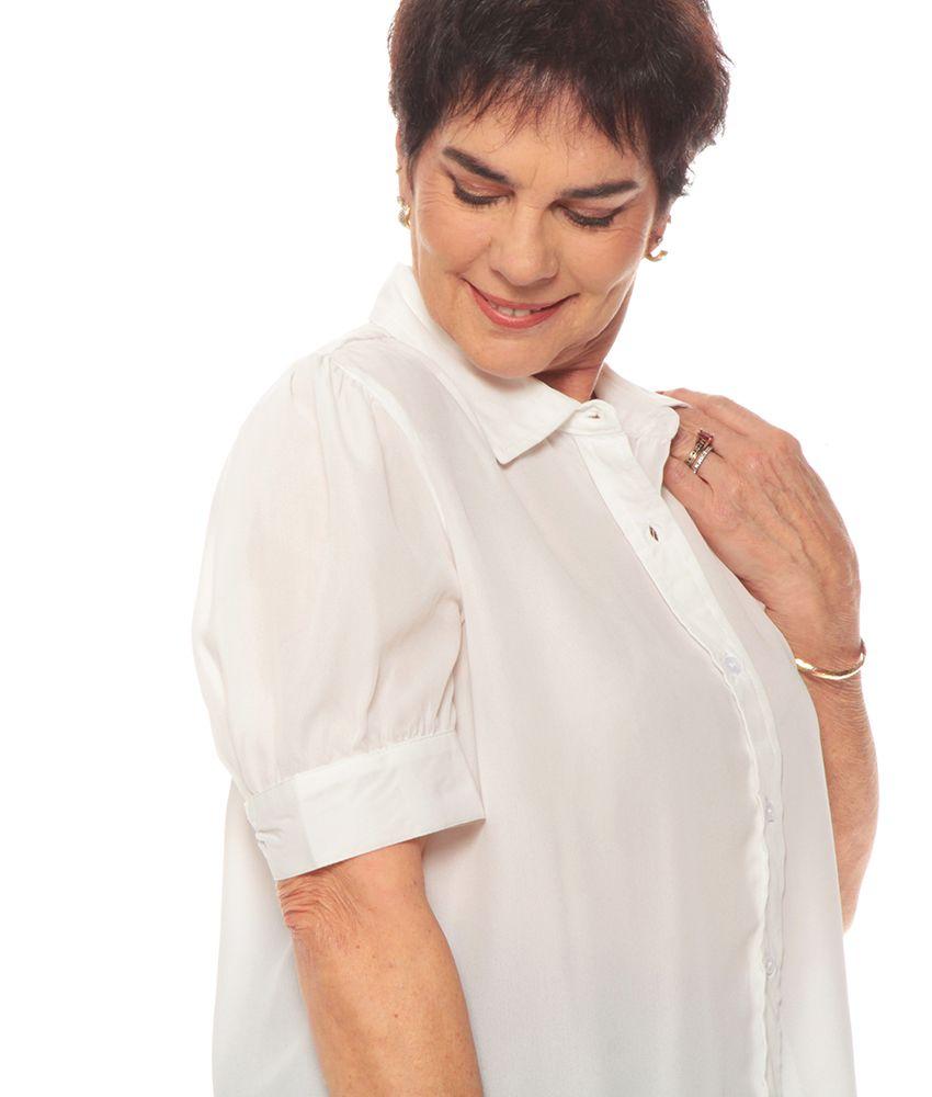 Blusa Manga 3/4 Globo Anotonada Solida Cuello Camisero-1