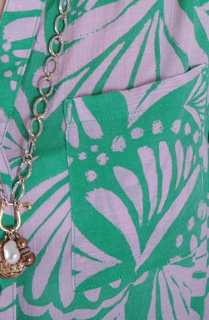 Blusa Manga Larga Estampada Abotonada En Delantero Con Bolsillo-3