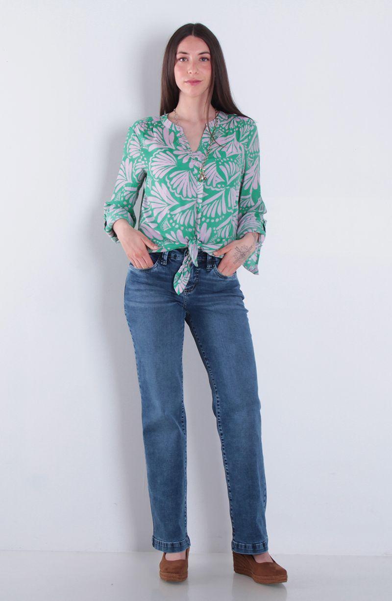 Blusa Manga Larga Estampada Abotonada En Delantero Con Bolsillo-5