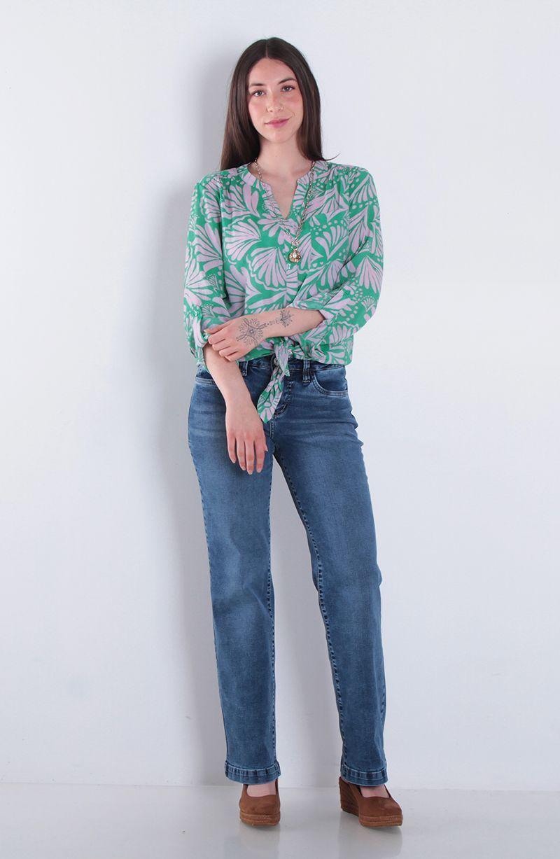 Blusa Manga Larga Estampada Abotonada En Delantero Con Bolsillo-6