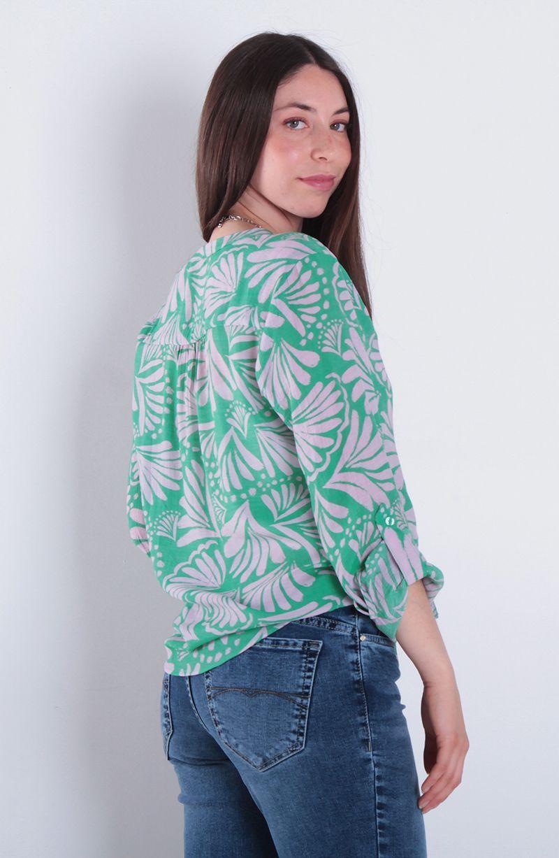 Blusa Manga Larga Estampada Abotonada En Delantero Con Bolsillo-7
