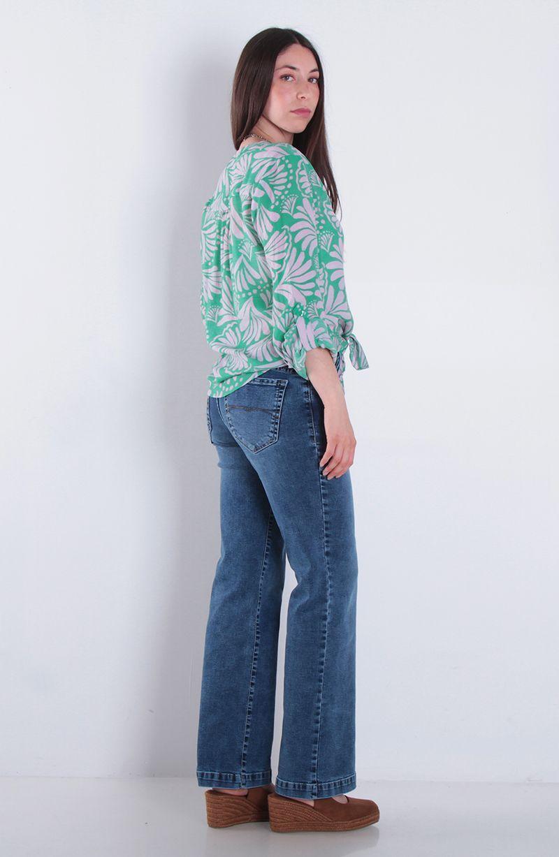 Blusa Manga Larga Estampada Abotonada En Delantero Con Bolsillo-8