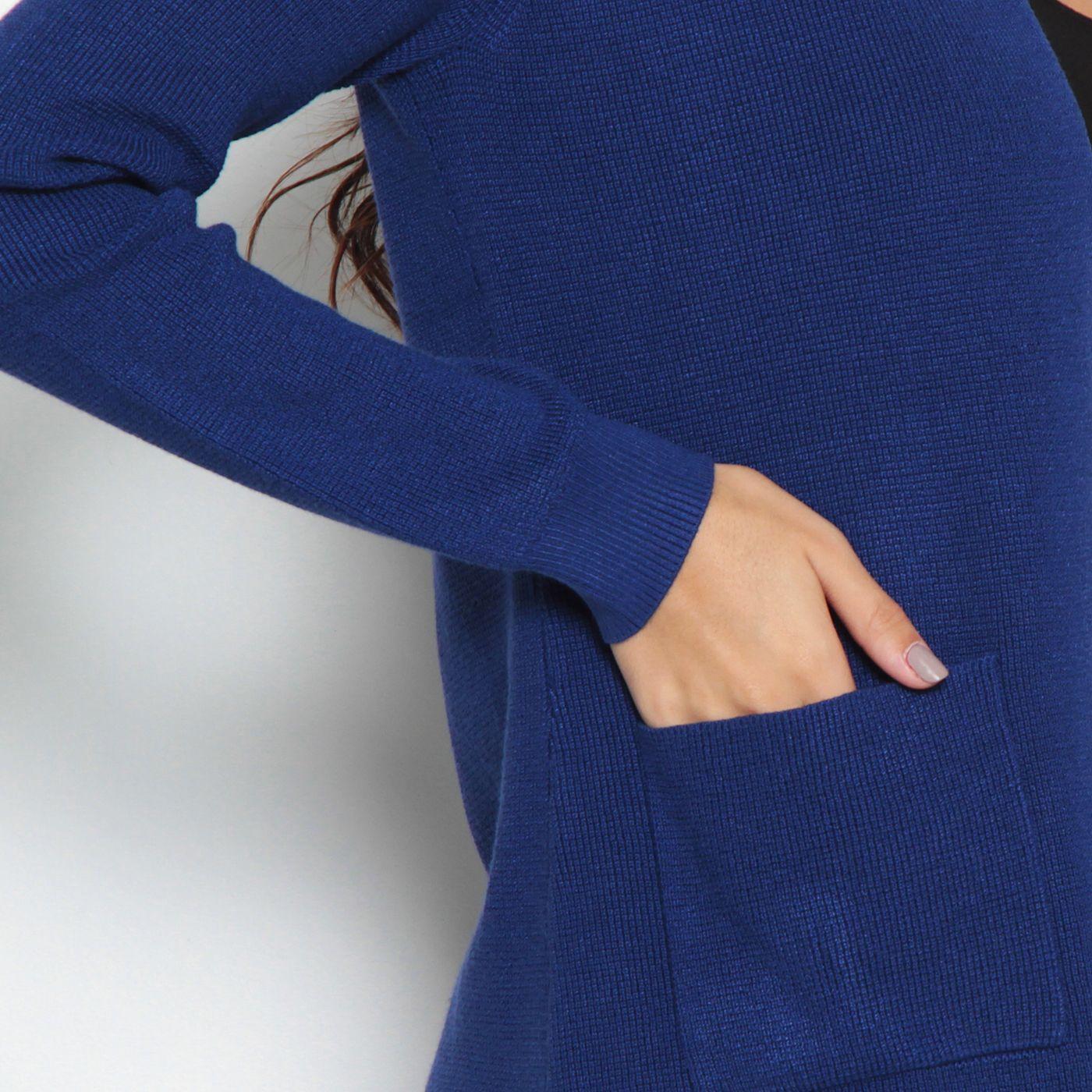 Chaleco Manga Larga Solido   Con Bolsillo-3