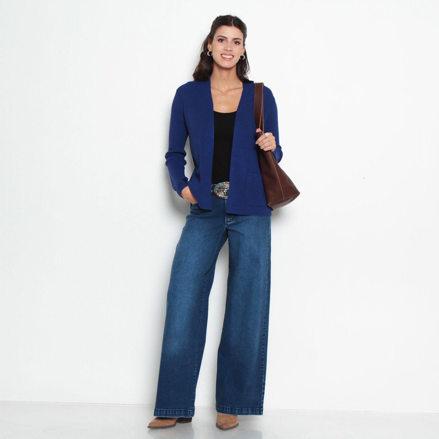 Chaleco Manga Larga Solido   Con Bolsillo-5