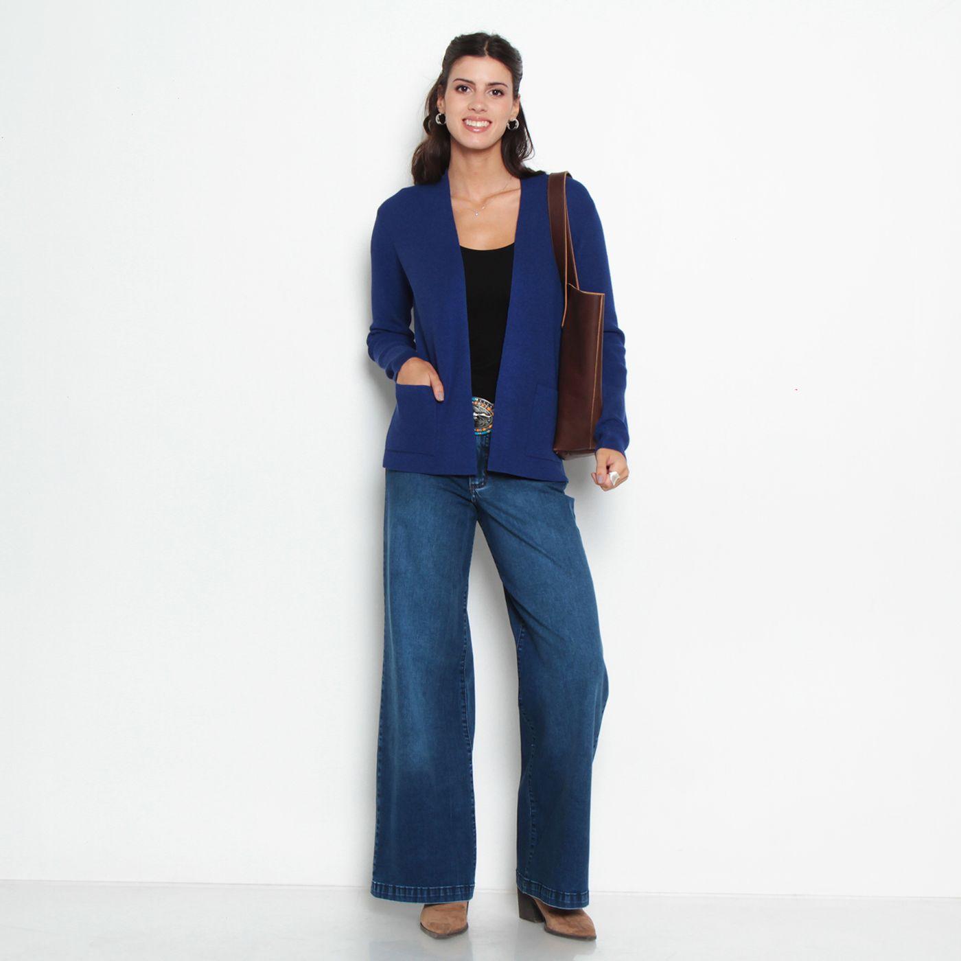 Chaleco Manga Larga Solido   Con Bolsillo-6