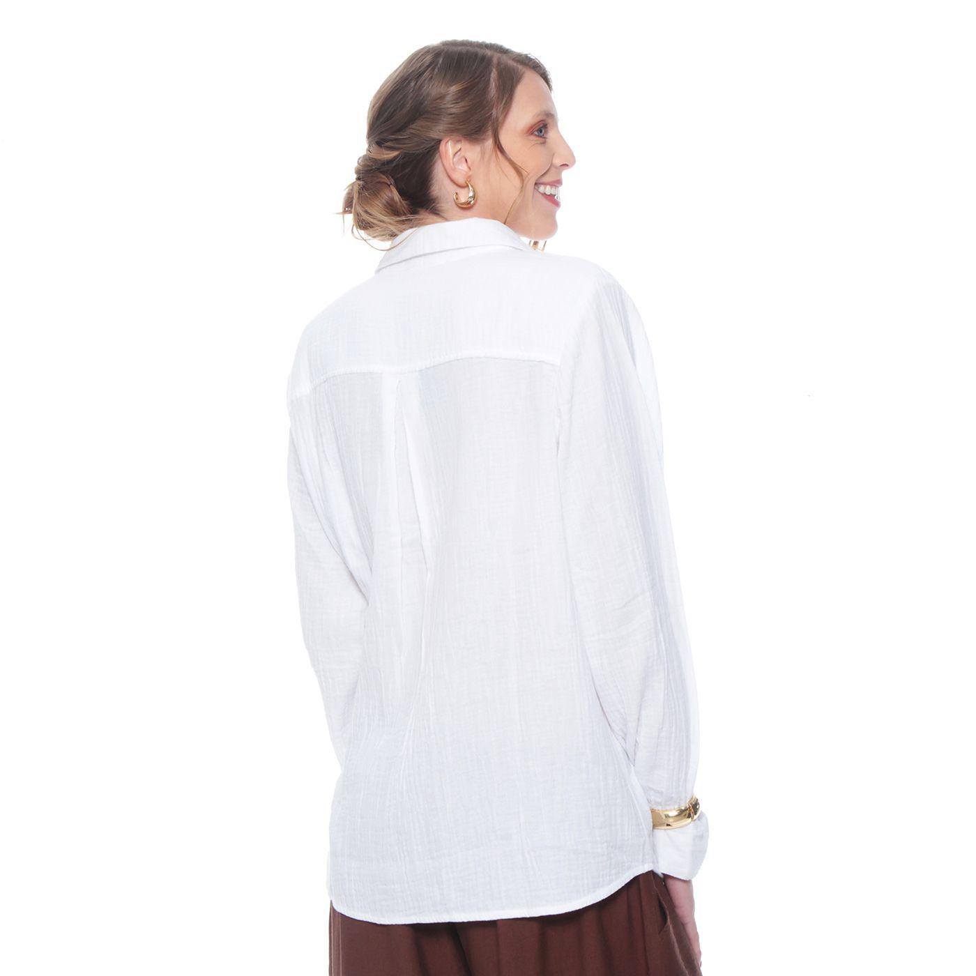 Blusa Manga Larga Solido Abotonada En Delantero Y Bolsillos-5