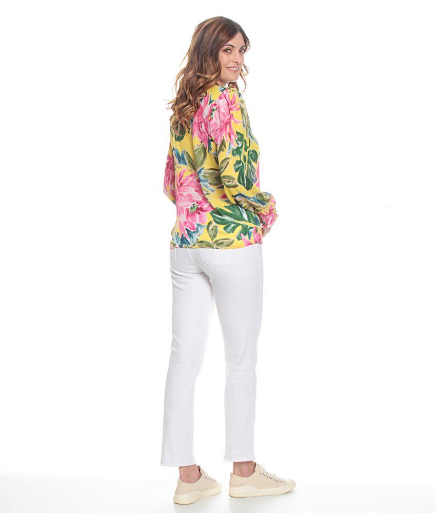 Blusa Manga Larga Elasticada Estampada Escote V-3