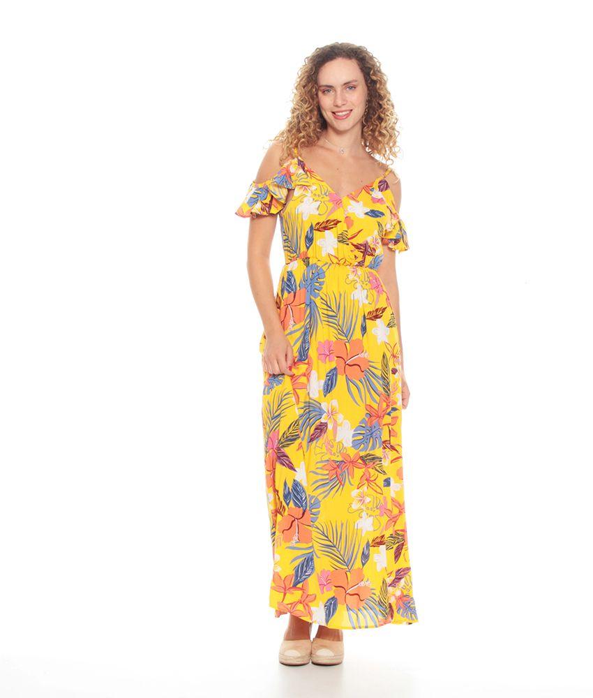 Vestido Estampado Floral Con Hombro Descubierto-0