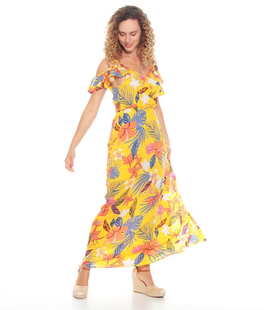 Vestido Estampado Floral Con Hombro Descubierto-2