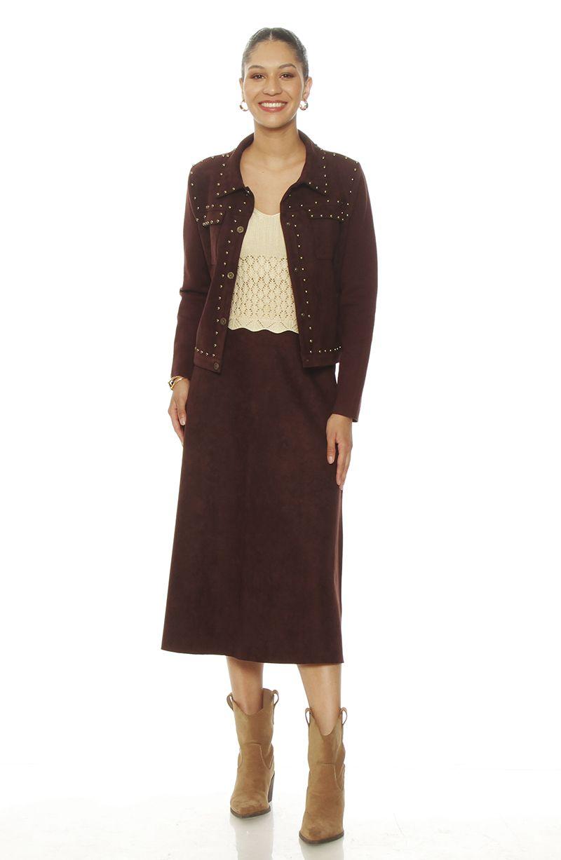 Chaqueta Suede Manga Larga Con Tachas Y Bolsillos-3