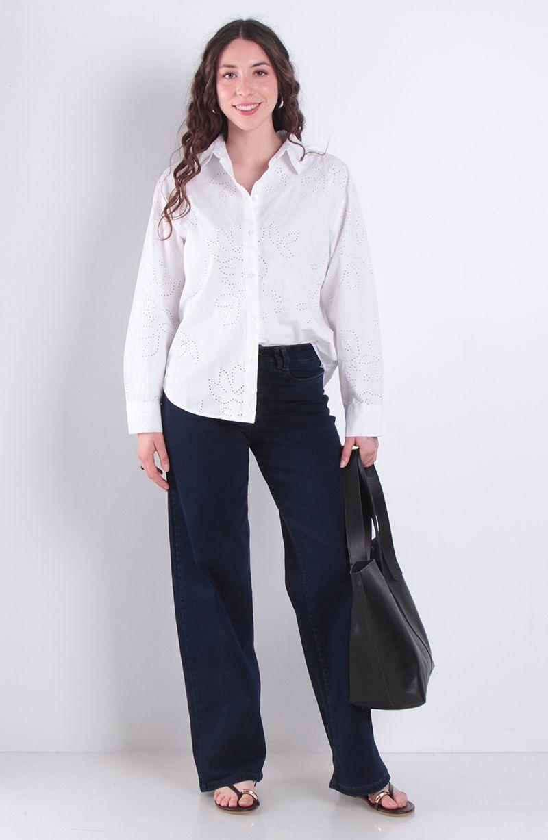 Jeans Wide Leg Tiro Medio Pretina Basica Un Boton-6