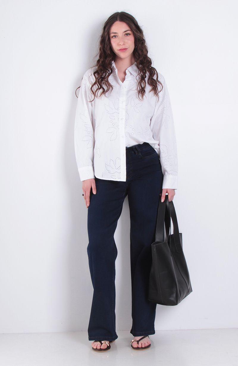 Jeans Wide Leg Tiro Medio Pretina Basica Un Boton-7