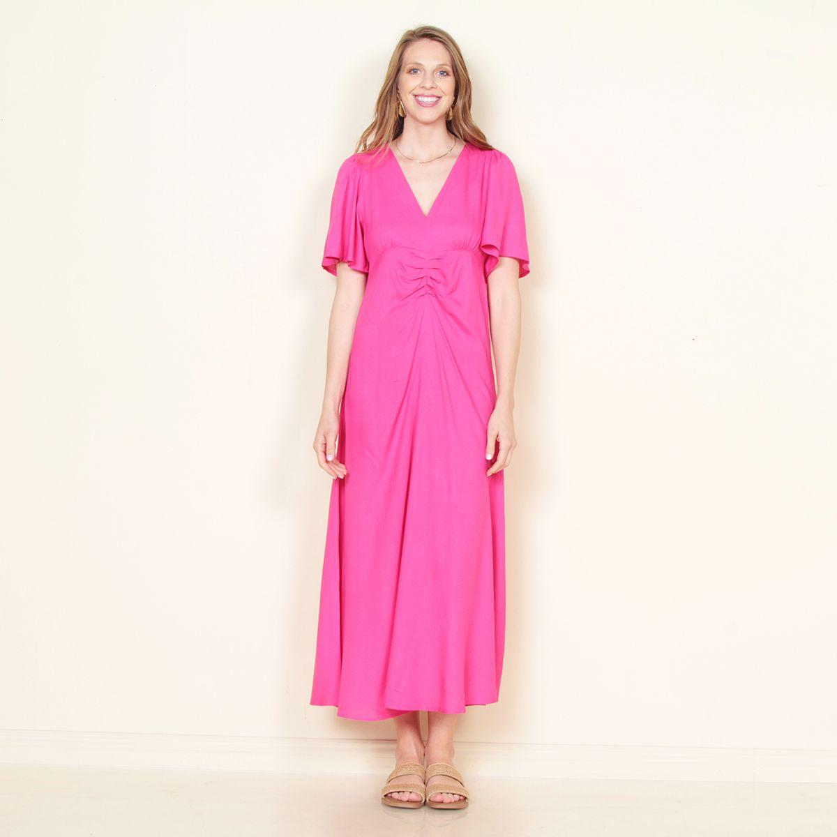 Vestido Manga Corta Solico Escote V-0