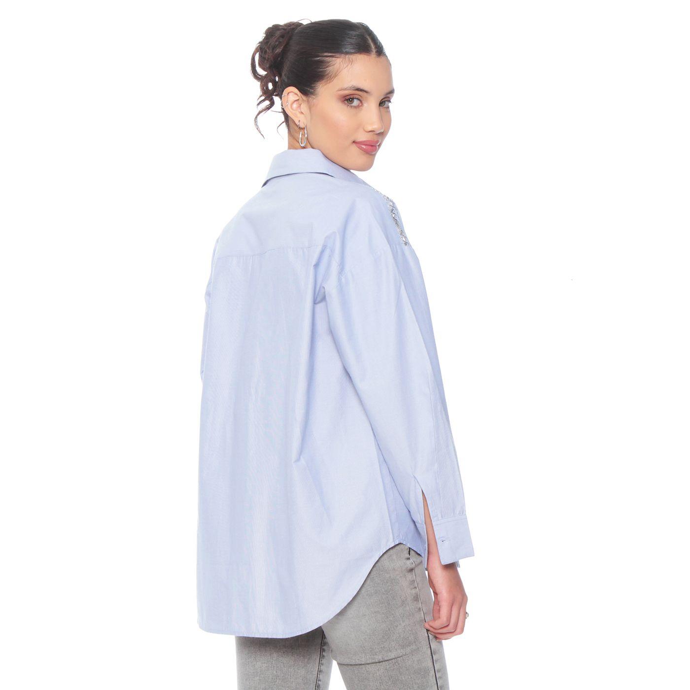 Blusa Manga Larga Abotonada Con Bolsillos Y Aplicacion Hombro-6