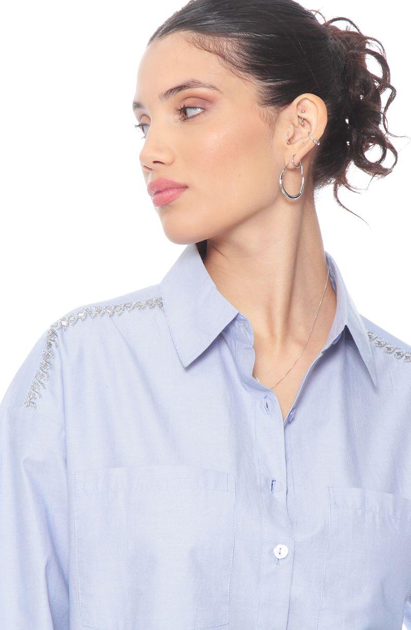 Blusa Manga Larga Abotonada Con Bolsillos Y Aplicacion Hombro-1