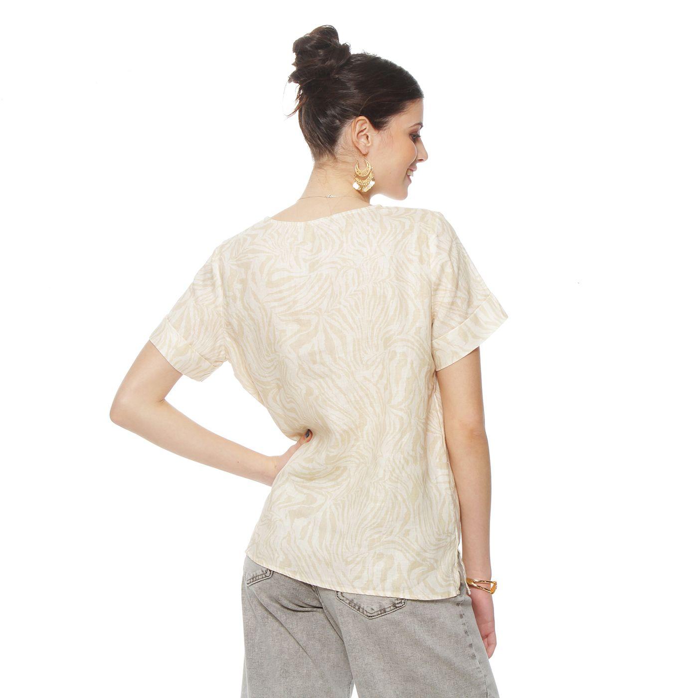 Blusa Manga Corta Lino  Esatampado Escote Redondo-5