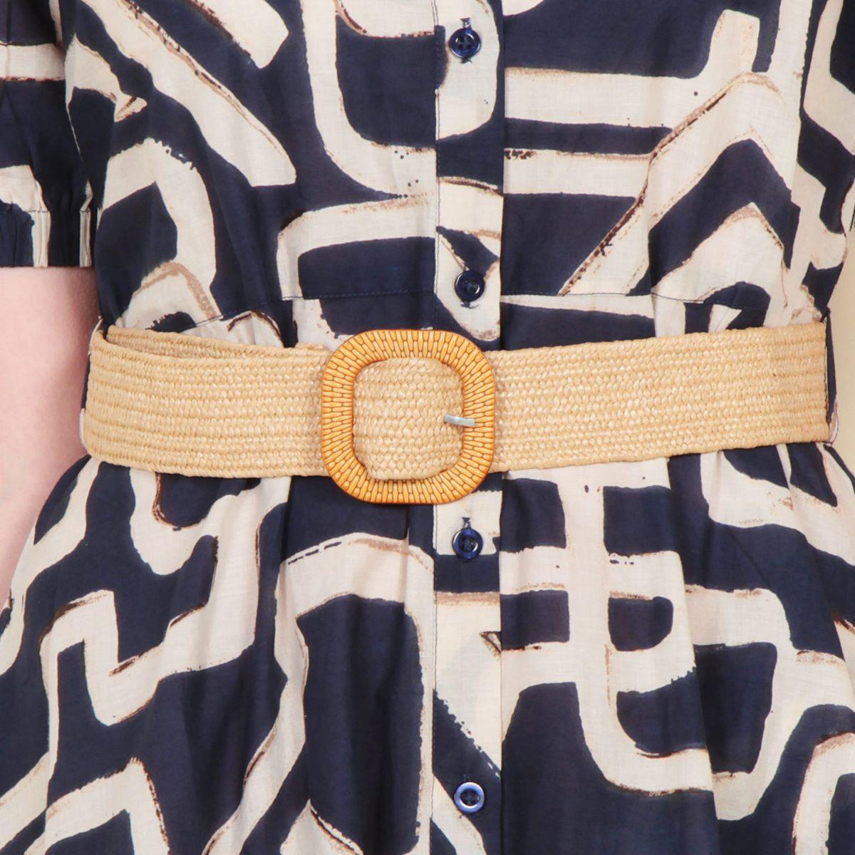 Vestido Estampado Manga Corta Abotonado En Delantero Y Cinturon-9