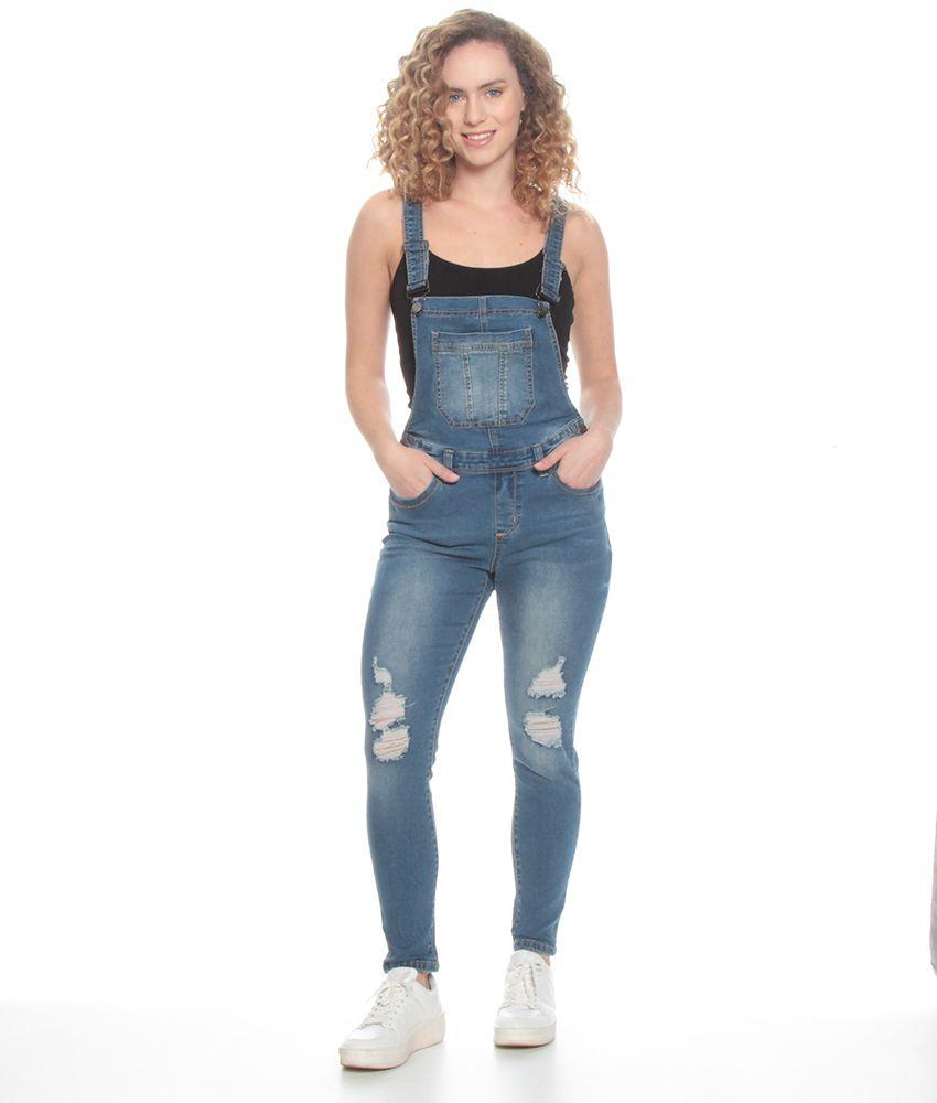 Jardinera Denim Pitillo Desgastes Piernas Tirantes Ajustable-0