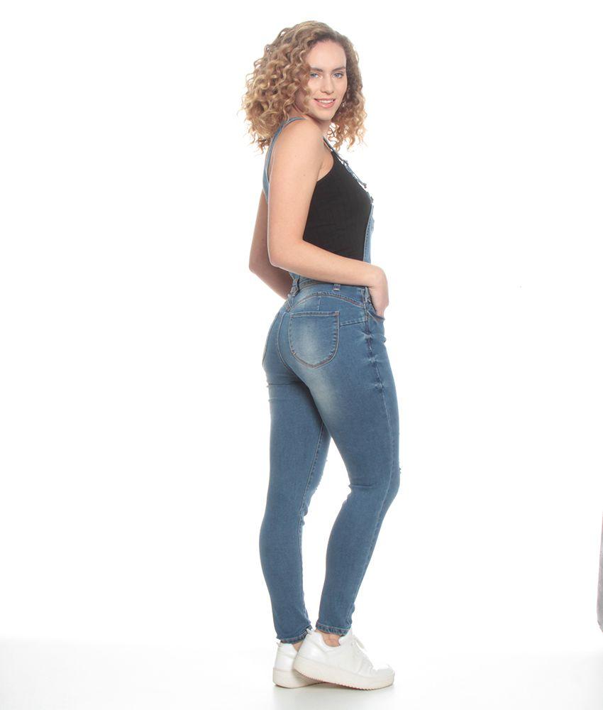 Jardinera Denim Pitillo Desgastes Piernas Tirantes Ajustable-2