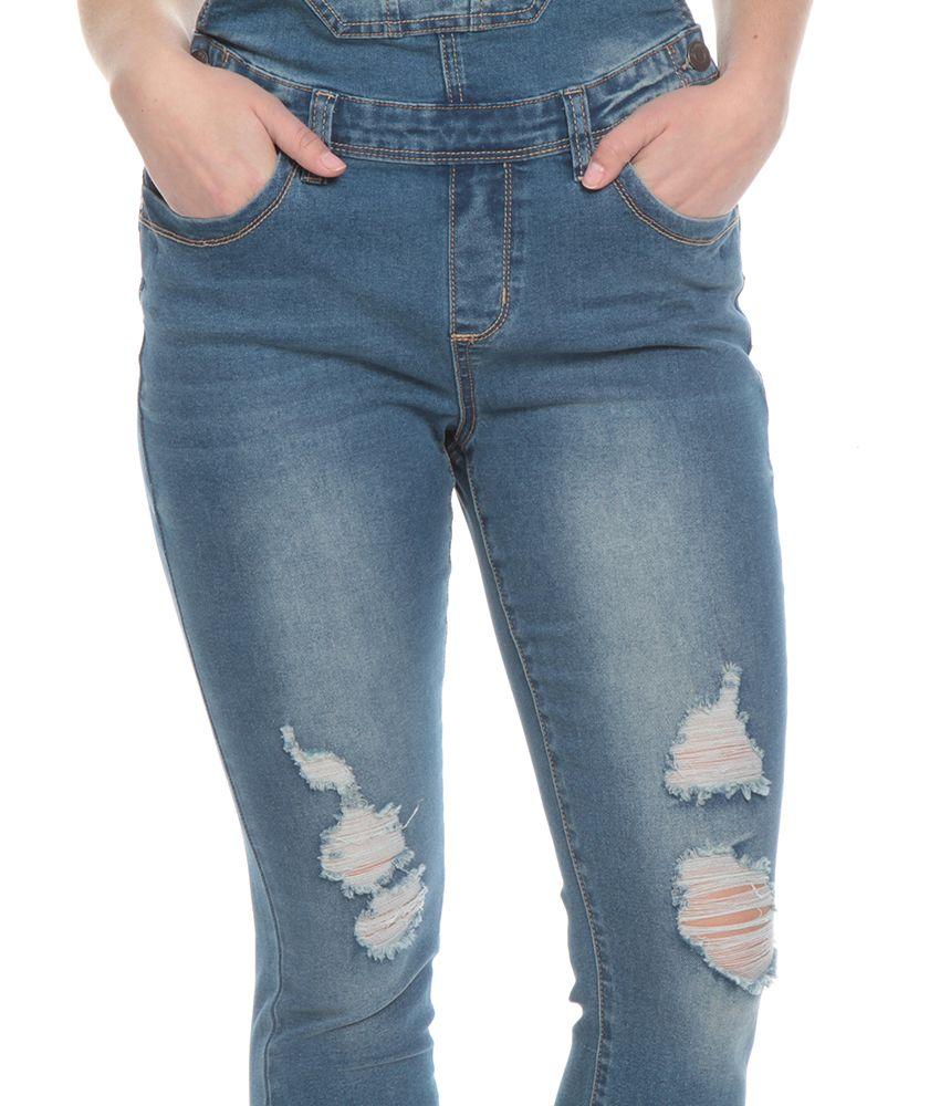 Jardinera Denim Pitillo Desgastes Piernas Tirantes Ajustable-3