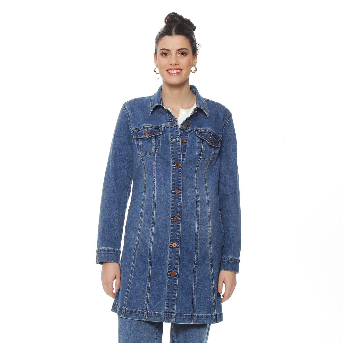 Chaqueta Denim Manga  Larga Abotonada En Delantero-0