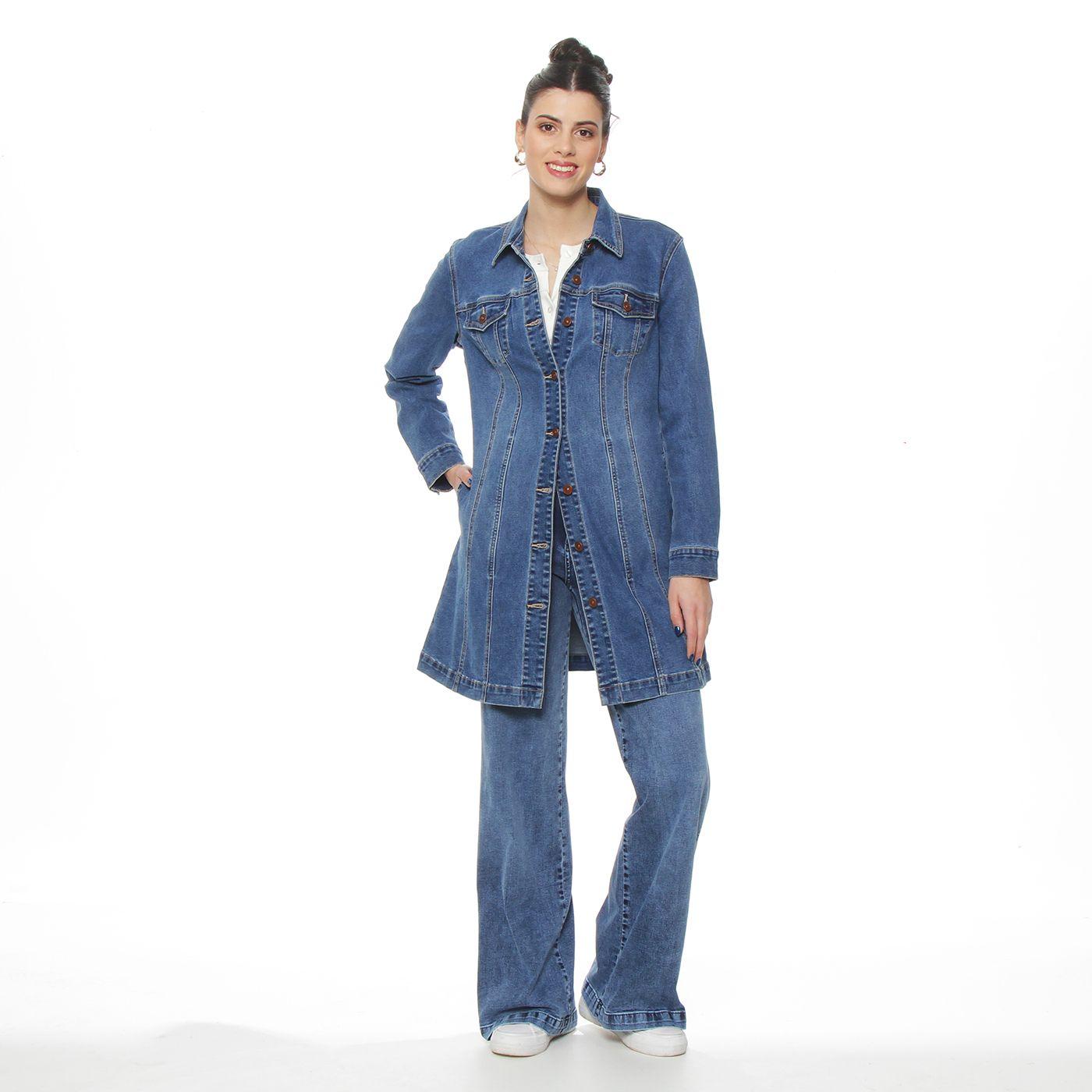 Chaqueta Denim Manga  Larga Abotonada En Delantero-2