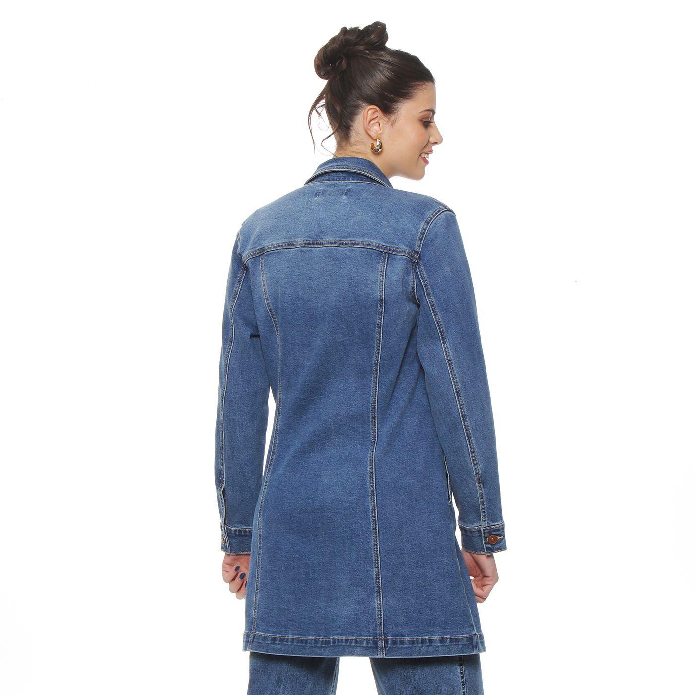 Chaqueta Denim Manga  Larga Abotonada En Delantero-3