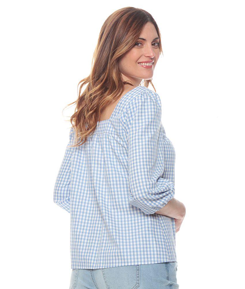 Blusa Manga Larga Escoces Escote Cuadrado Con Botones-1