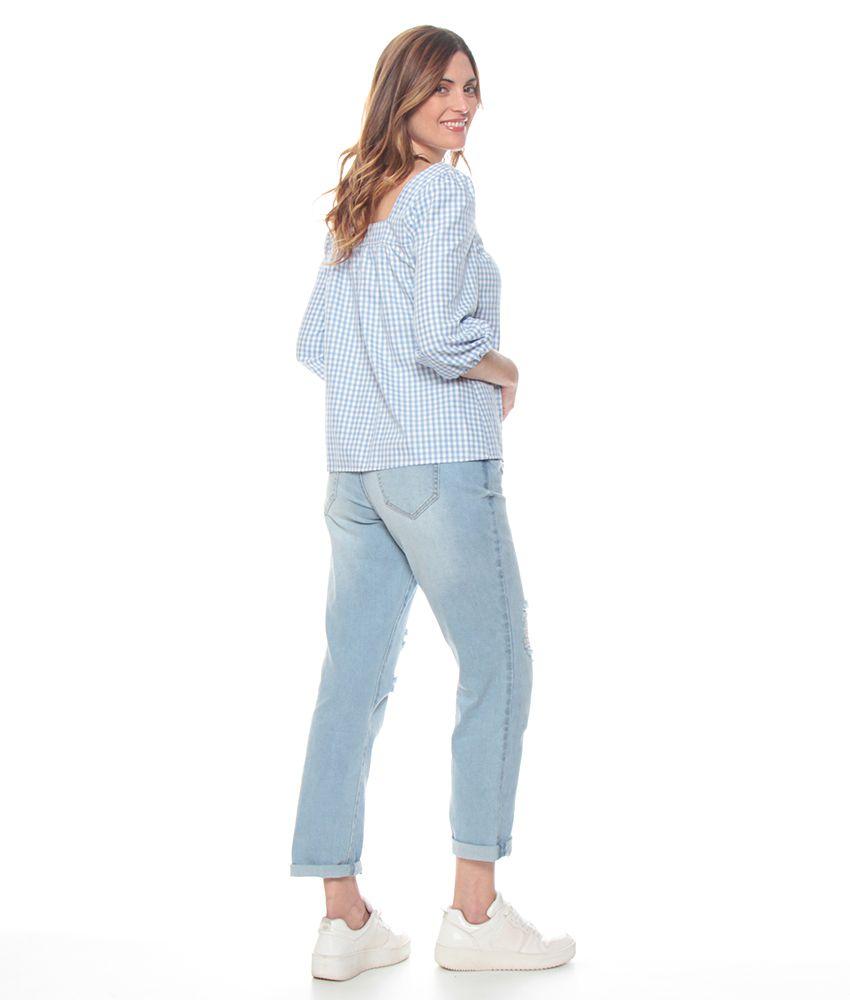 Blusa Manga Larga Escoces Escote Cuadrado Con Botones-5