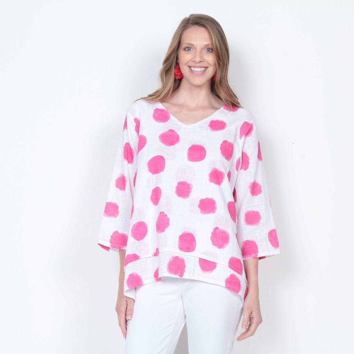 Blusa Manga 3/4 Lino Estampado Escote Redondo-0