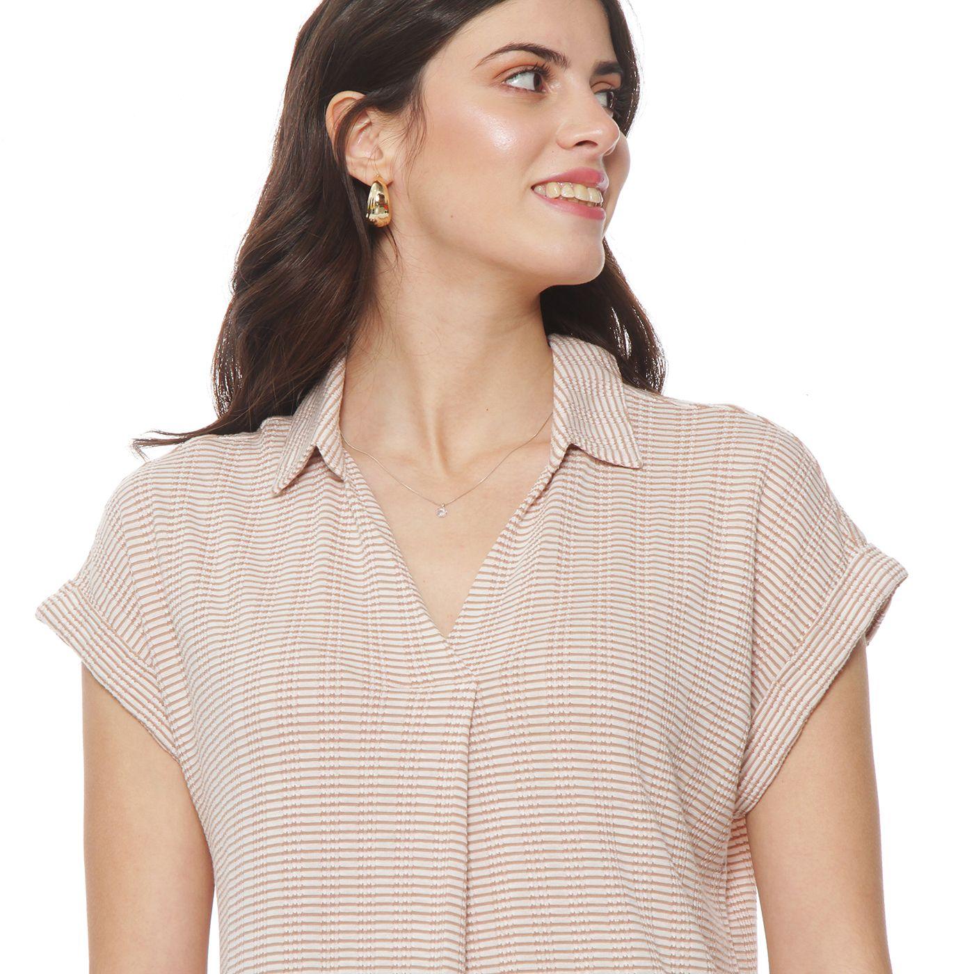 Polera Manga Corta Listada  Escote V Con Ojetillo-1