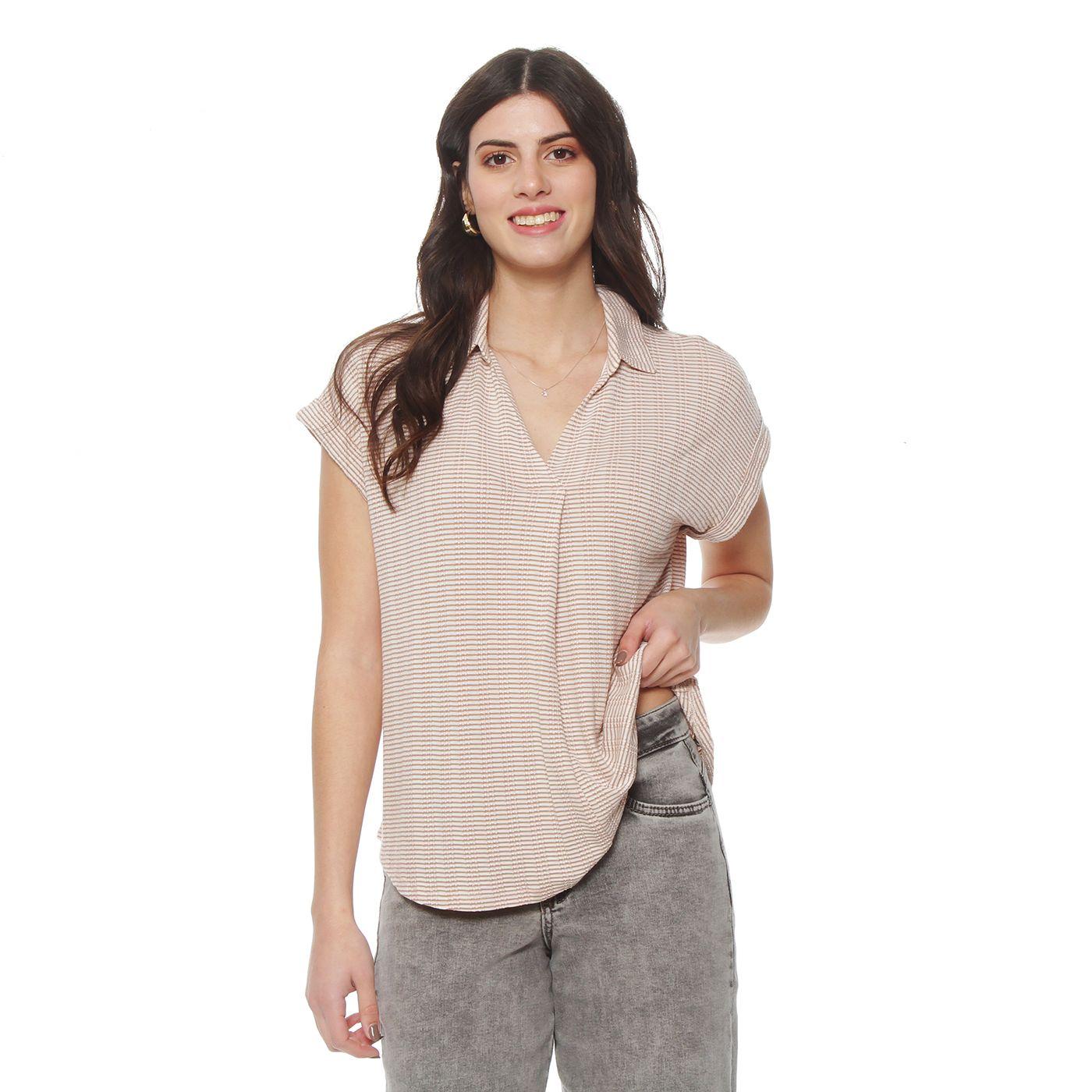 Polera Manga Corta Listada  Escote V Con Ojetillo-2