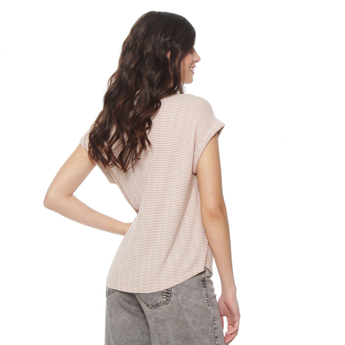 Polera Manga Corta Listada  Escote V Con Ojetillo-5