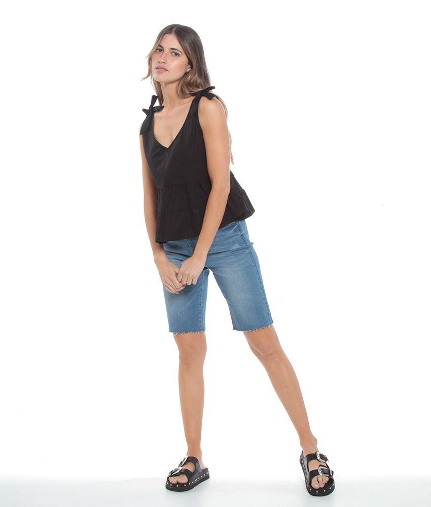 Blusa Con Volantes Sin Manga Detalle En Hombro Escote V-1