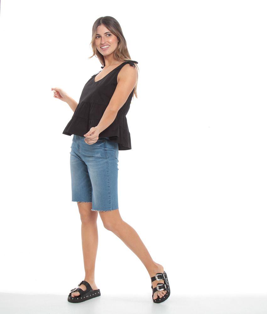 Blusa Con Volantes Sin Manga Detalle En Hombro Escote V-2