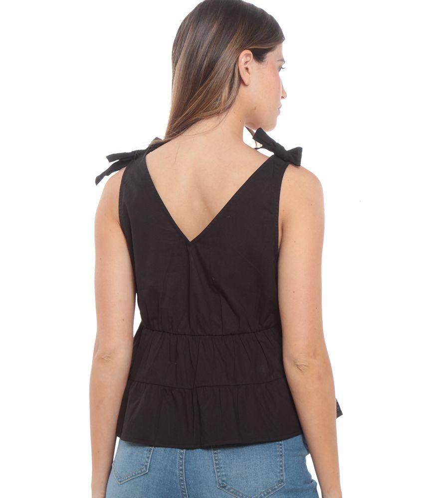 Blusa Con Volantes Sin Manga Detalle En Hombro Escote V-3