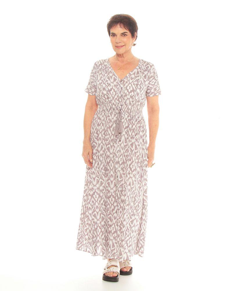 Vestido Estampado Manga Corta Con Lazo En Cintura-0