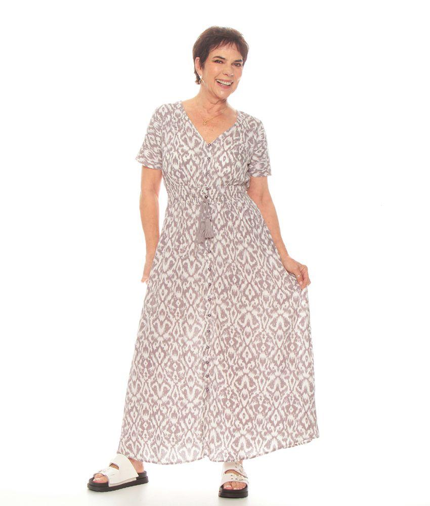 Vestido Estampado Manga Corta Con Lazo En Cintura-3