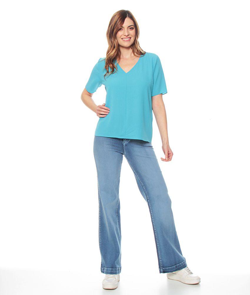 Blusa Manga Corta Solida Escote V-2