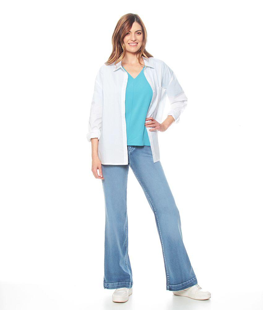 Blusa Manga Corta Solida Escote V-5