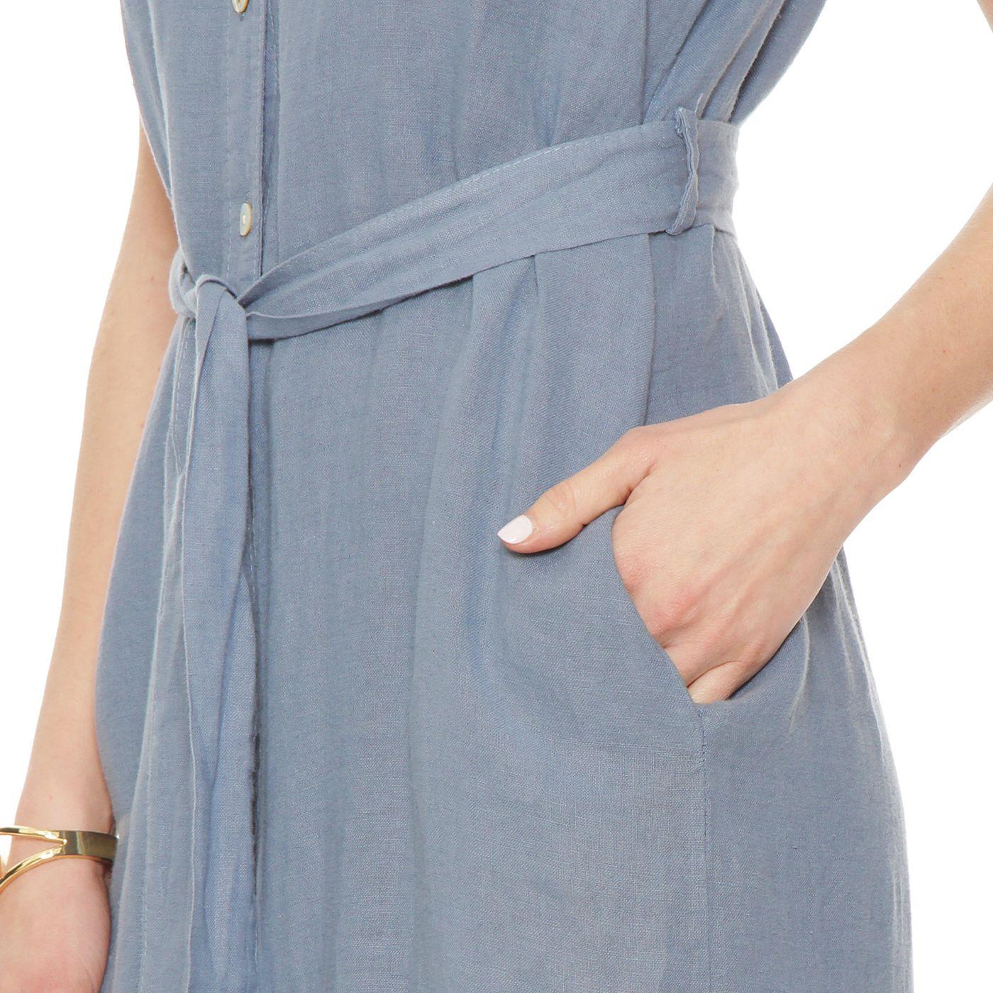 Vestido Camisero Lino Manga Corta Abotonado En Delantero-6