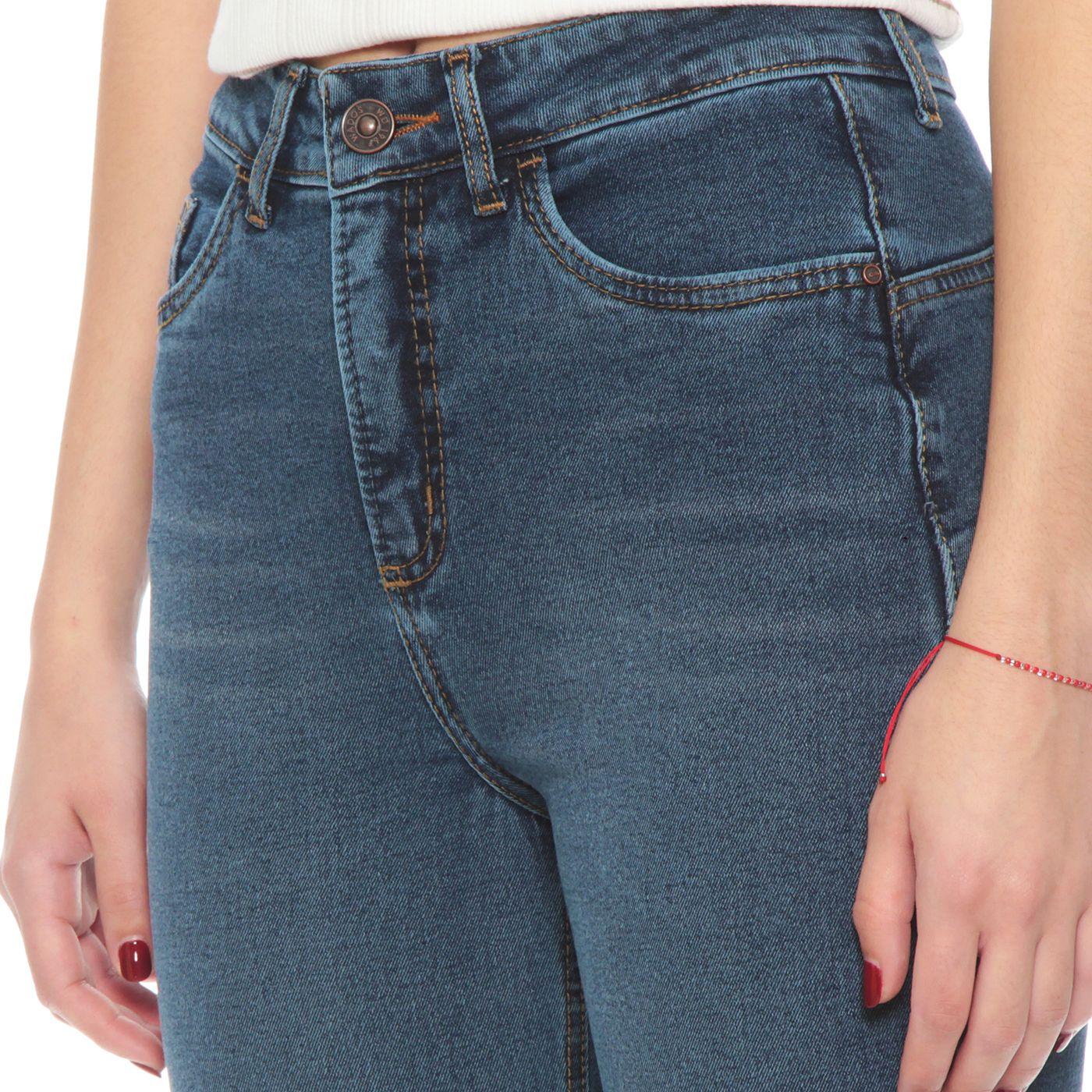 Jeans Flare Tiro Alto Pretina Basica 1 Boton-2