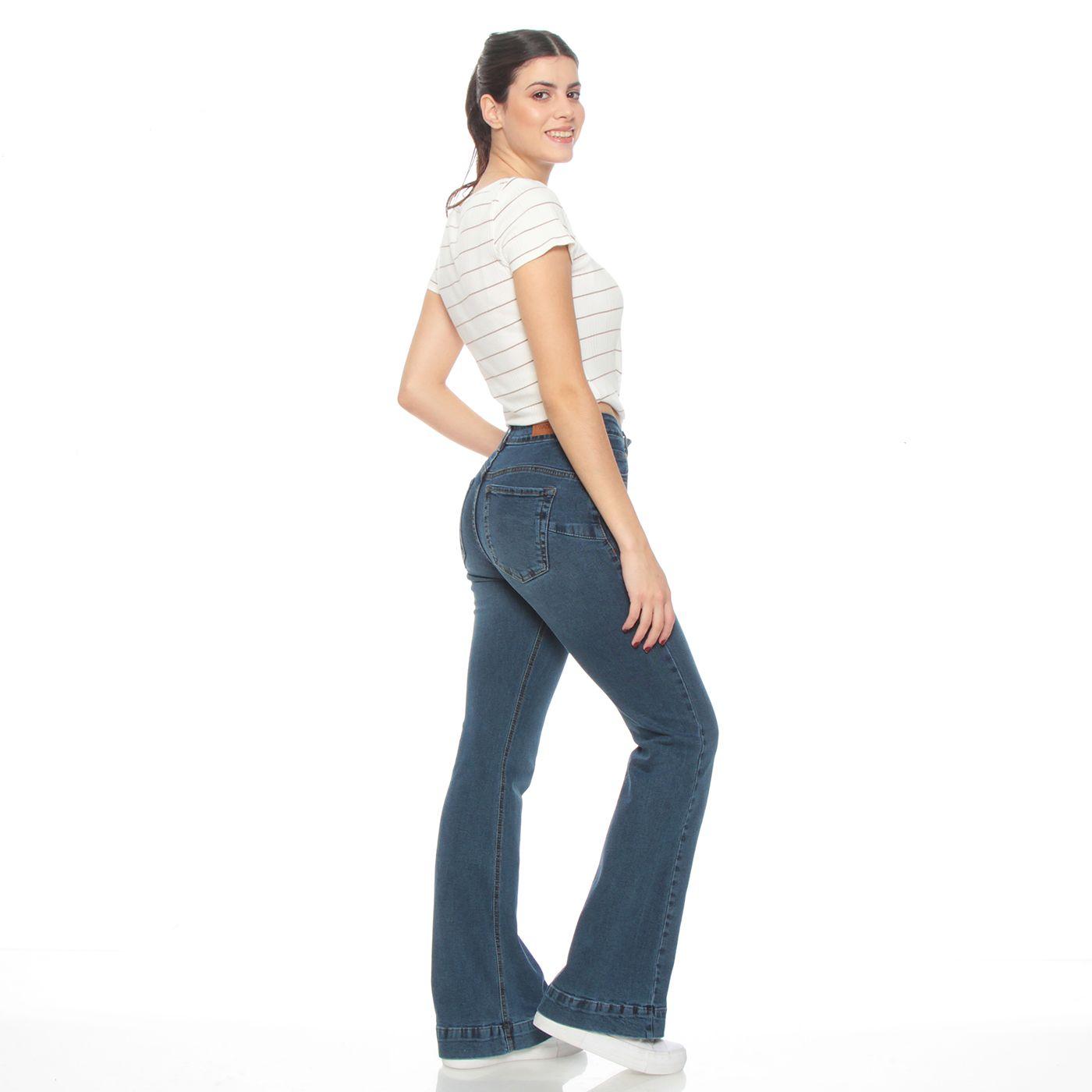 Jeans Flare Tiro Alto Pretina Basica 1 Boton-6