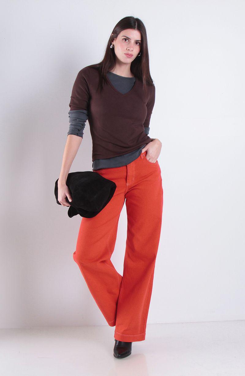Jeans Wide Leg Tiro Alto Pretina Basica 1 Boton-8